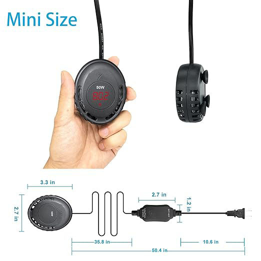 Compact Submersible Aquarium Heater, Mini Fish Tank Heater 50W/100W, External Temperature Controller, Used for 1-20 Gallon (50W(2-8 gallons))