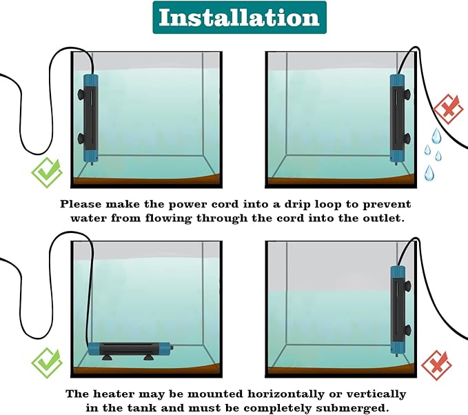Aquarium Heater - Rapid Heating,Energy-Saving,Anti-Dry Protection,Intelligent Thermostat,500W Fish Tank Water Heater