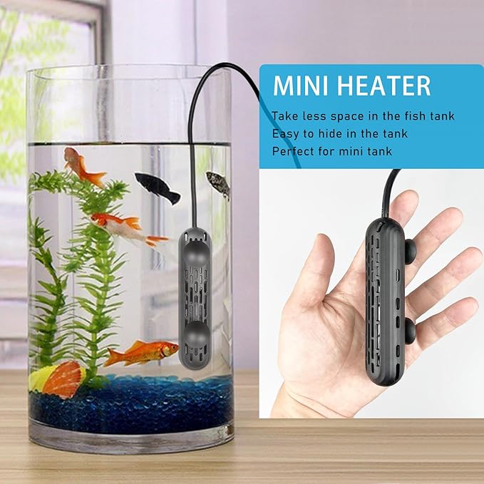 Small Aquarium Heater 25/50/100/150W with Protective Cover, Mini Fish Tank Heater, External Controller, Temperature Adjustable, Digital Display, Used for 5/10/20/30 Gallons (50W-10Gallon)