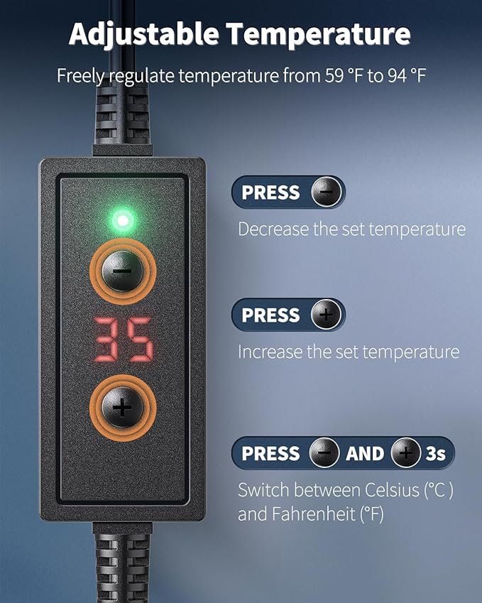 50 W Fish Tank Heater Submersible Aquarium Heater Adjustable Electronic Heating Rod with Thermostat Overheating Protection and Protective Cover for 10-20 Gallon Fish Tanks