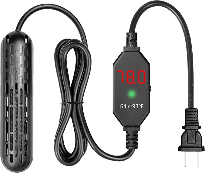 Small Aquarium Heater 25/50/100/150W with Protective Cover, Mini Fish Tank Heater, External Controller, Temperature Adjustable, Digital Display, Used for 5/10/20/30 Gallons (50W-10Gallon)