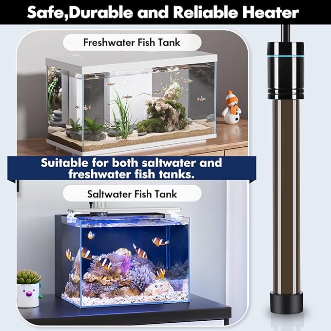 300W Submersible Aquarium Heater, Adjustable Fish Tank Heater with Digital Display External Controller, Overheat Protection and Free Thermometer for 40-60 Gallons Freshwater and Saltwater Tank