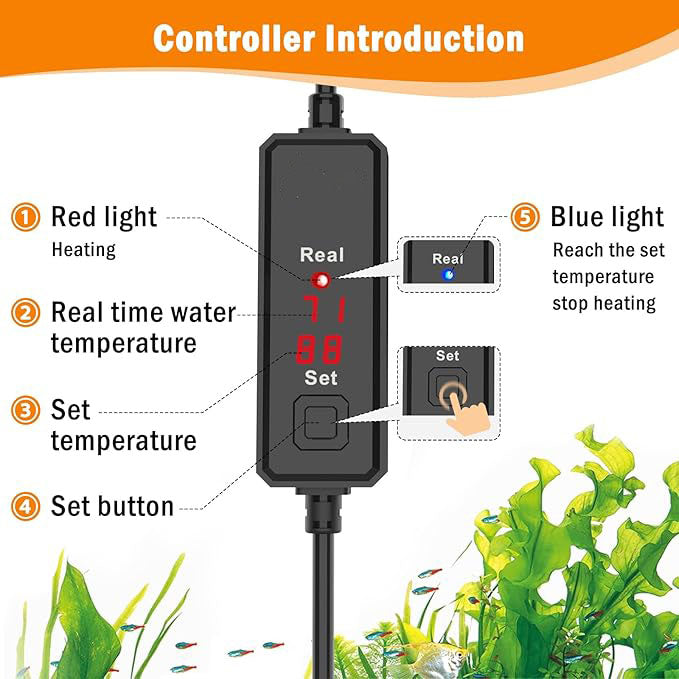 Small Aquarium Heater,Submersible Fish Tank Heater Adjustable Temperature,Mini Short Dual-use Fish Heater with LED Digital Display Thermostat,Saltwater Freshwater 50W