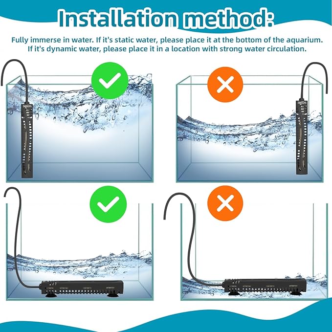 Small Aquarium Heater, 50W Mini Fish Tank Heater, Adjustable Submersible Aquarium Heater with External Digital Controller for Turtle, Betta, Freshwater, Saltwater, 5-15 Gallon