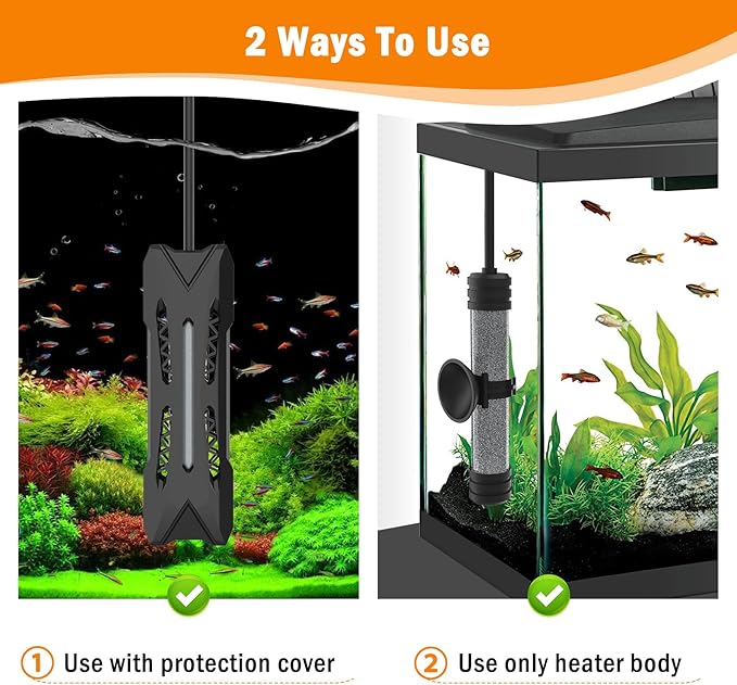 Small Aquarium Heater,Submersible Fish Tank Heater Adjustable Temperature,Mini Short Dual-use Fish Heater with LED Digital Display Thermostat,Saltwater Freshwater 50W