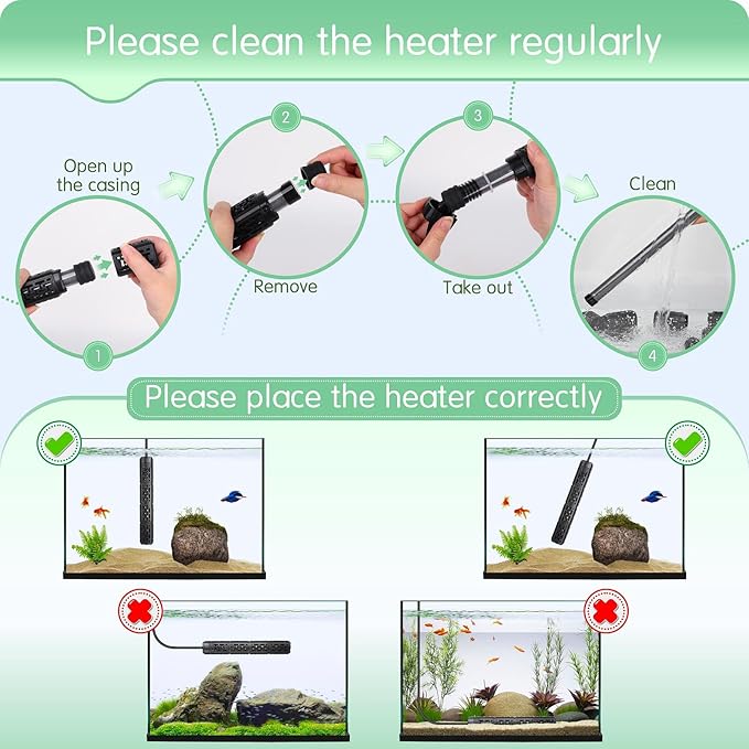 Fish Tank Heater,Aquarium Heater 50W 150W 250W 400W 500W 800W for 3-220 Gal,Set Temperature 59℉-93℉ Temperature Accuracy,Out of Water or High Temperature Automatic Power Off (50W to 3-10 gal)