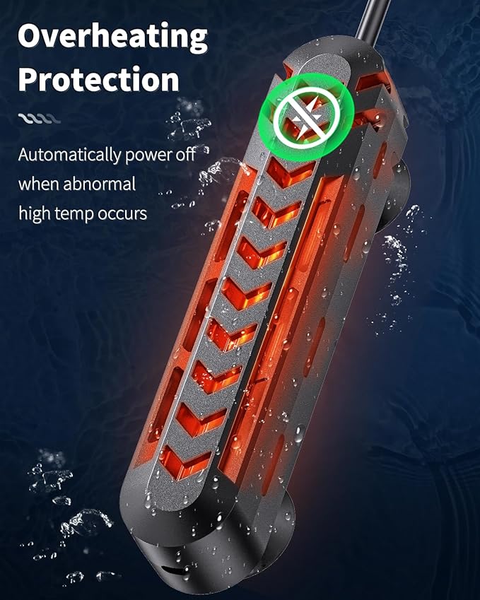 50 W Fish Tank Heater Submersible Aquarium Heater Adjustable Electronic Heating Rod with Thermostat Overheating Protection and Protective Cover for 10-20 Gallon Fish Tanks