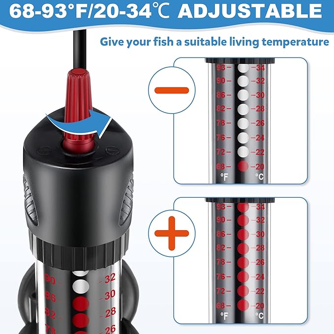 2 Set Submersible Aquarium Heater, 100W/300W Adjustable Aquarium Fish Tank Heater with 4 Thermometers Stickers and Suckers, Adjustable Knob Thermostat for Marine Saltwater and Freshwater(300W)