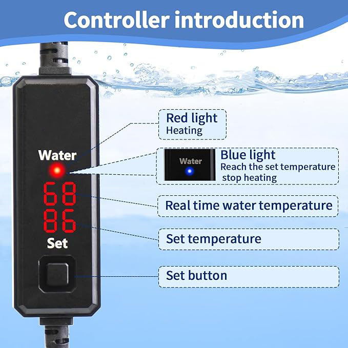 Small Aquarium Heater 25W,Fish Tank Heater for 1-5 Gallon,Suitable for Freshwater and Marine Saltwater,Dual Digital Display Controller, Mini Water Heater,for Betta/Turtle Tank