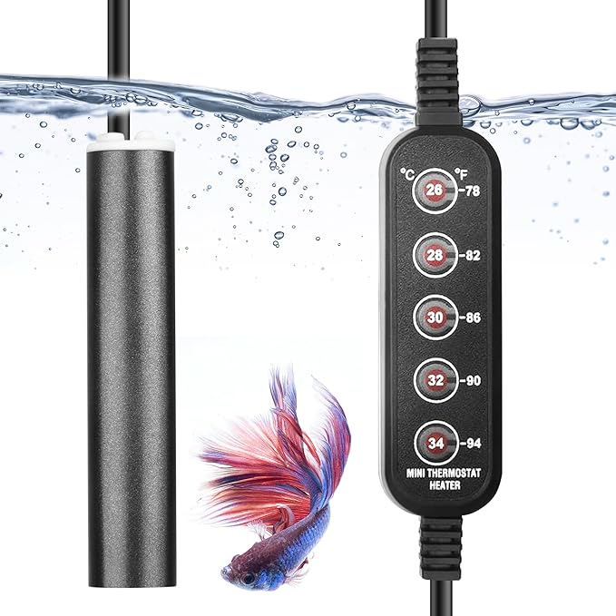 75W Aquarium Heater, 5 Temperature Modes for 5-15 Gallon Betta Fish Tank Heater, 78°F Mini Submersible 5 Buttons Temperature Constant Easily Setting, Freshwater & Saltwater Tanks