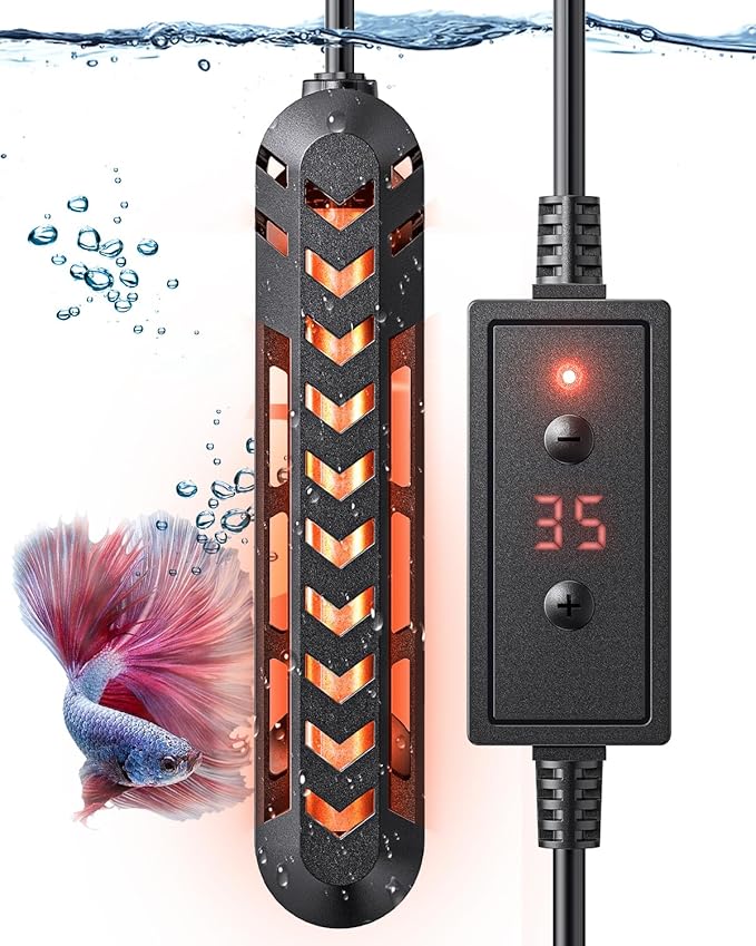 50 W Fish Tank Heater Submersible Aquarium Heater Adjustable Electronic Heating Rod with Thermostat Overheating Protection and Protective Cover for 10-20 Gallon Fish Tanks