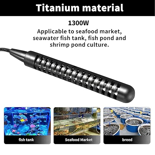 1300W Titanium Fully Submersible Portable Electric Immersion Water Heater,Bucket Water Heater,Seawater Heater for Fish Tank,Seawater Aquaculture,100% Protection Against Seawater Salt Corrosion