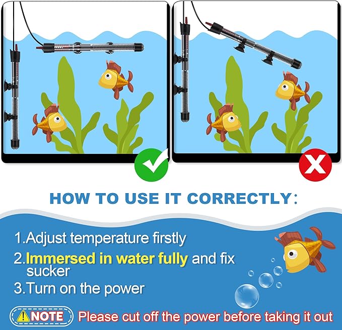 2 Set Submersible Aquarium Heater, 100W/300W Adjustable Aquarium Fish Tank Heater with 4 Thermometers Stickers and Suckers, Adjustable Knob Thermostat for Marine Saltwater and Freshwater(300W)