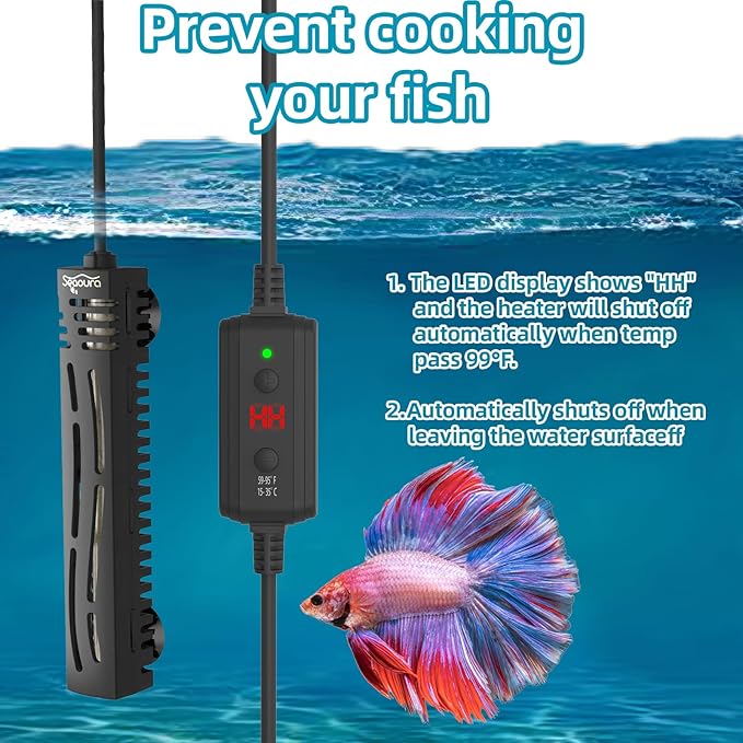 Small Aquarium Heater, 50W Mini Fish Tank Heater, Adjustable Submersible Aquarium Heater with External Digital Controller for Turtle, Betta, Freshwater, Saltwater, 5-15 Gallon