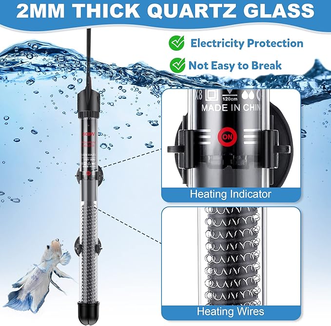 2 Set Submersible Aquarium Heater, 100W/300W Adjustable Aquarium Fish Tank Heater with 4 Thermometers Stickers and Suckers, Adjustable Knob Thermostat for Marine Saltwater and Freshwater(300W)