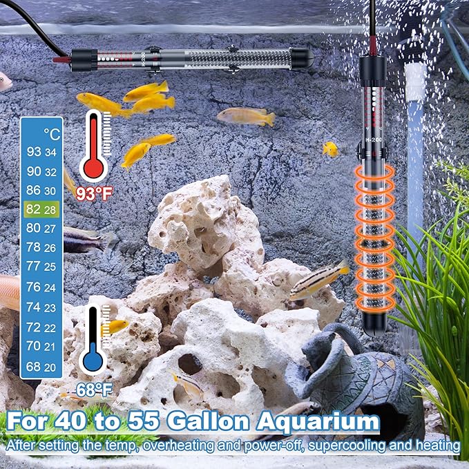 2 Set Submersible Aquarium Heater, 100W/300W Adjustable Aquarium Fish Tank Heater with 4 Thermometers Stickers and Suckers, Adjustable Knob Thermostat for Marine Saltwater and Freshwater(300W)